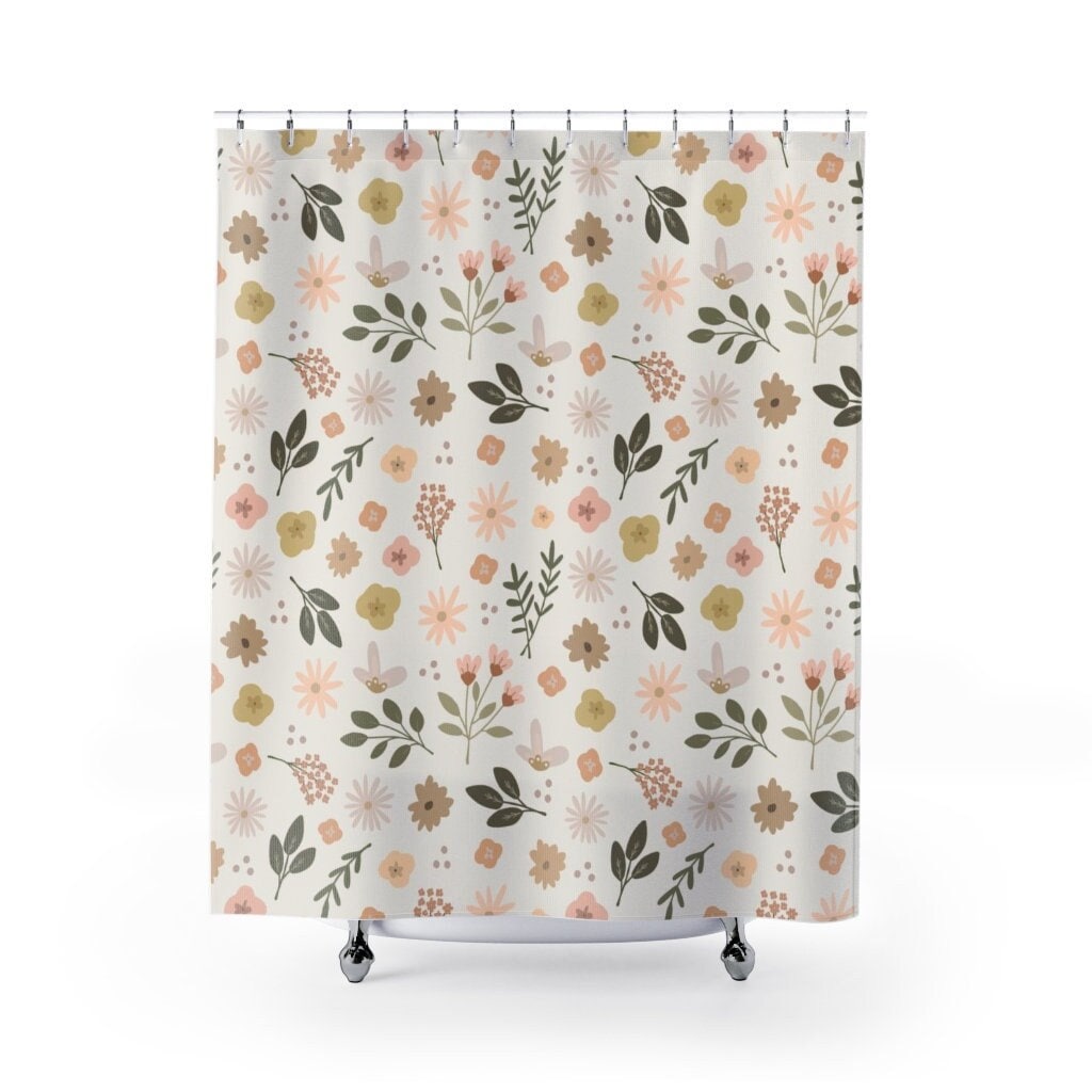 Delicate Floral Shower Curtain For A Simple Yet Elegant Bathroom Design.