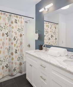 Delicate Floral Shower Curtain For A Simple Yet Elegant Bathroom Design.