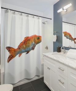 Delicate Koi Fish Shower Curtain in Neutral Colors, Perfect for Any Bathroom Decor