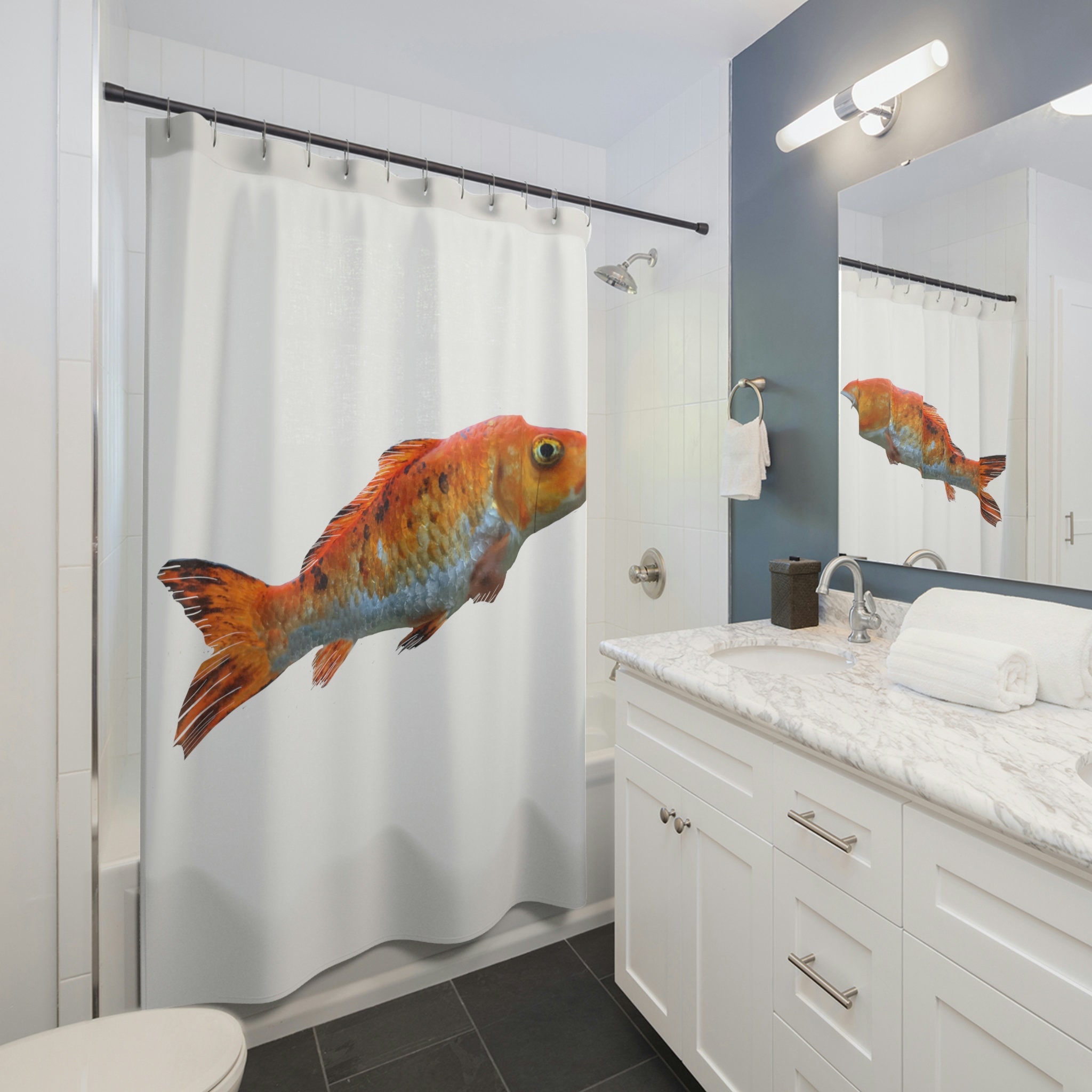 Delicate Koi Fish Shower Curtain in Neutral Colors, Perfect for Any Bathroom Decor