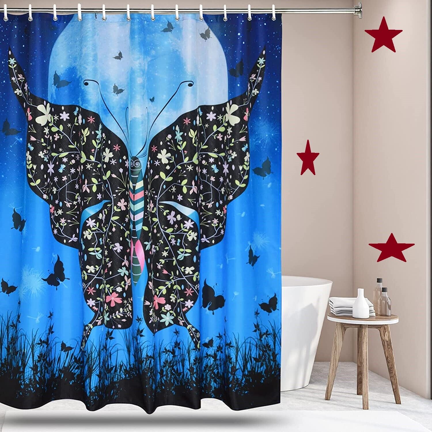 Delicate Moon Butterfly Shower Curtain: A Touch of Femininity for Bathroom Decor