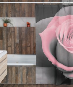 Delicate Rose Shower Curtain - Muted Grays and Pinks Photorealistic Floral Art