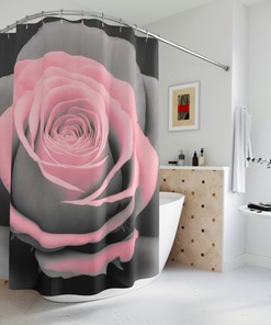 Delicate Rose Shower Curtain - Muted Grays and Pinks Photorealistic Floral Art 