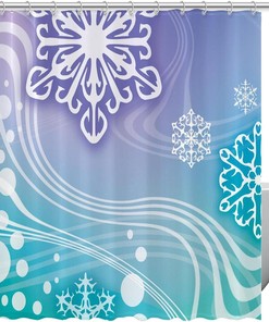 Delicate Snowflake Dots with Snow Print Fabric Shower Curtain for Winter Wonderland Bathroom