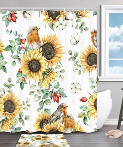 Delicate Sunflower and Bird Shower Curtain to Add A Touch of Nature to Your Bathroom