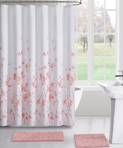 Delicate Watercolor Flowers Fabric Shower Curtain for Spring Bathroom 