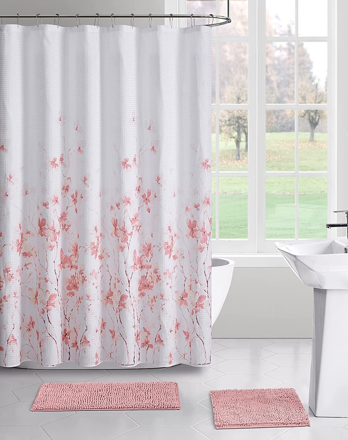 Delicate Watercolor Flowers Fabric Shower Curtain for Spring Bathroom
