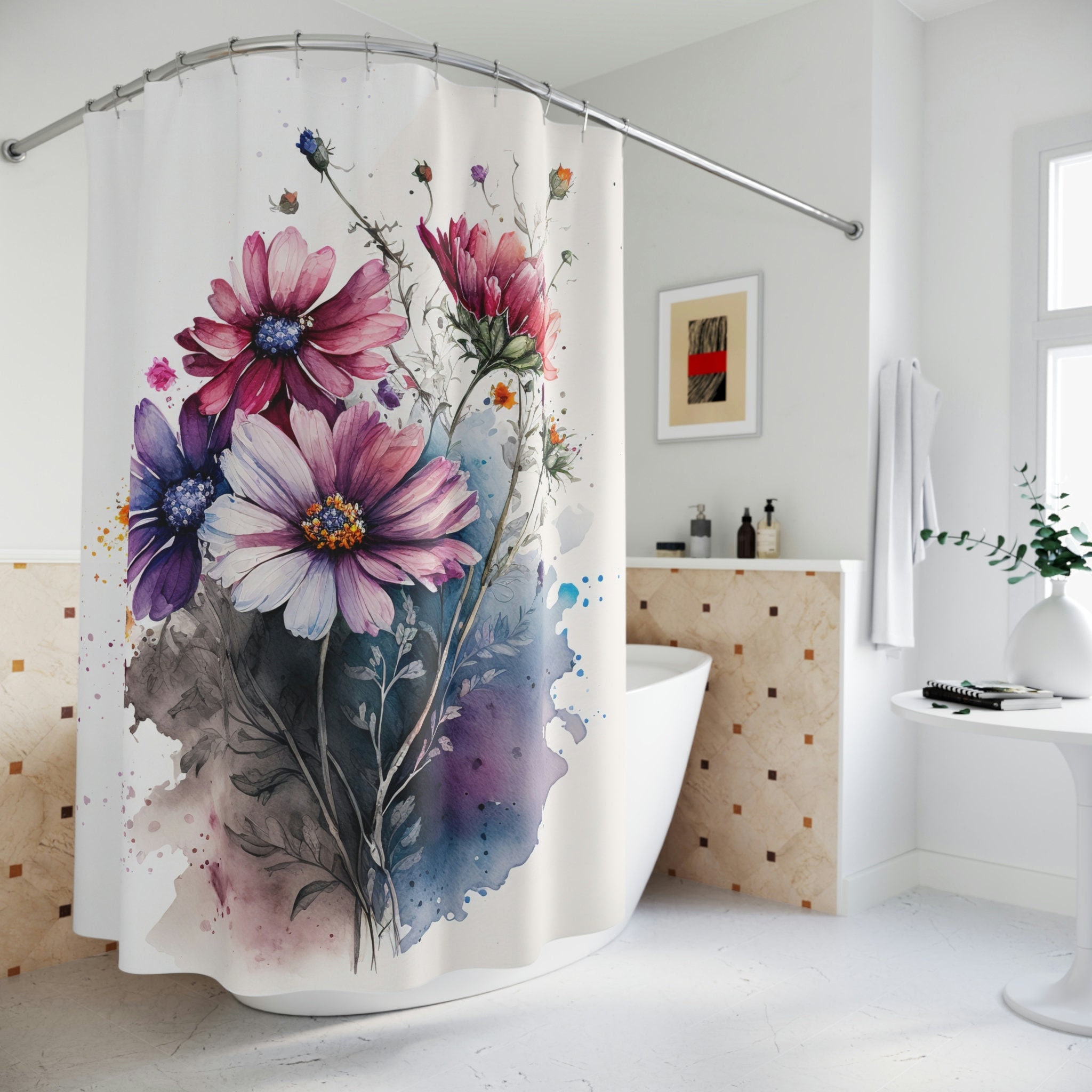 Delicate and Beautiful Blooming Flowers Shower Curtain for a Feminine Bathroom Decor