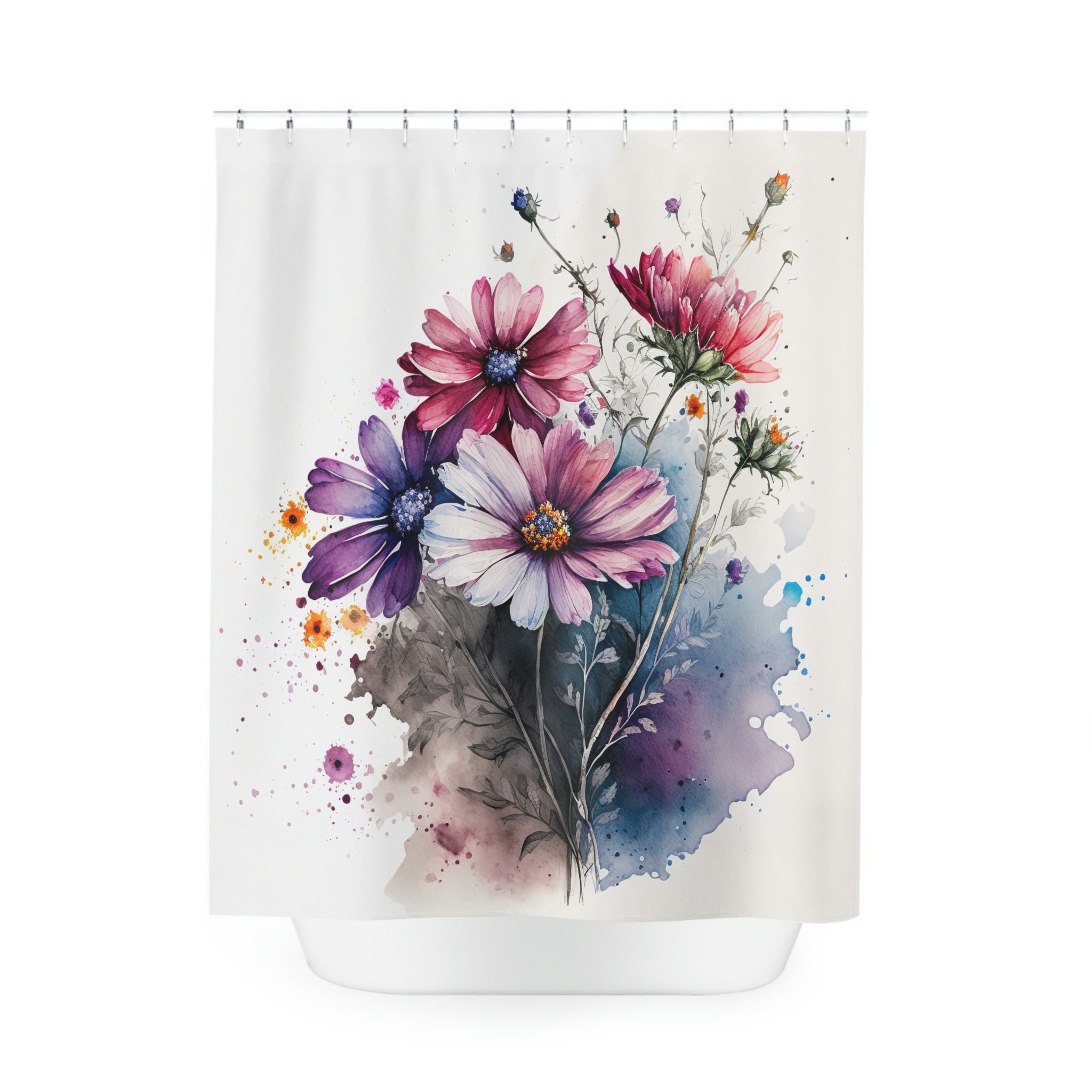 Delicate and Beautiful Blooming Flowers Shower Curtain for a Feminine Bathroom Decor