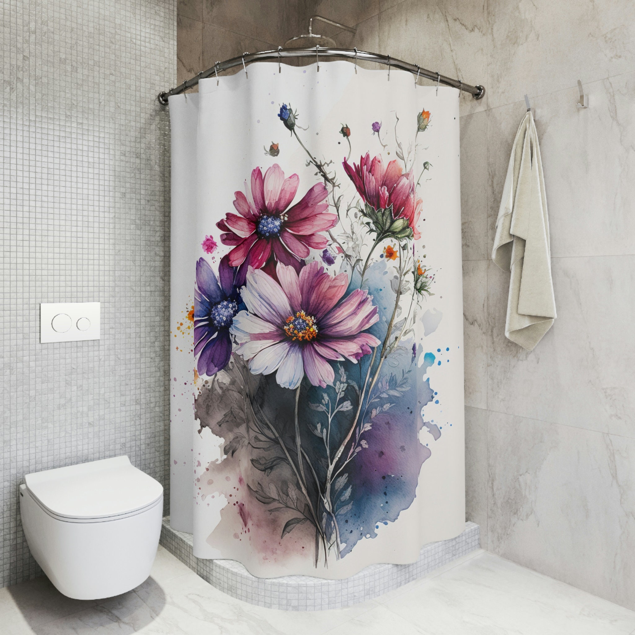 Delicate and Beautiful Blooming Flowers Shower Curtain for a Feminine Bathroom Decor
