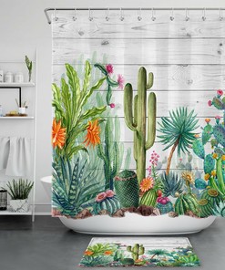 Delicate and Beautiful Cactus Flowers Shower Curtain with Vibrant Tropical Plants