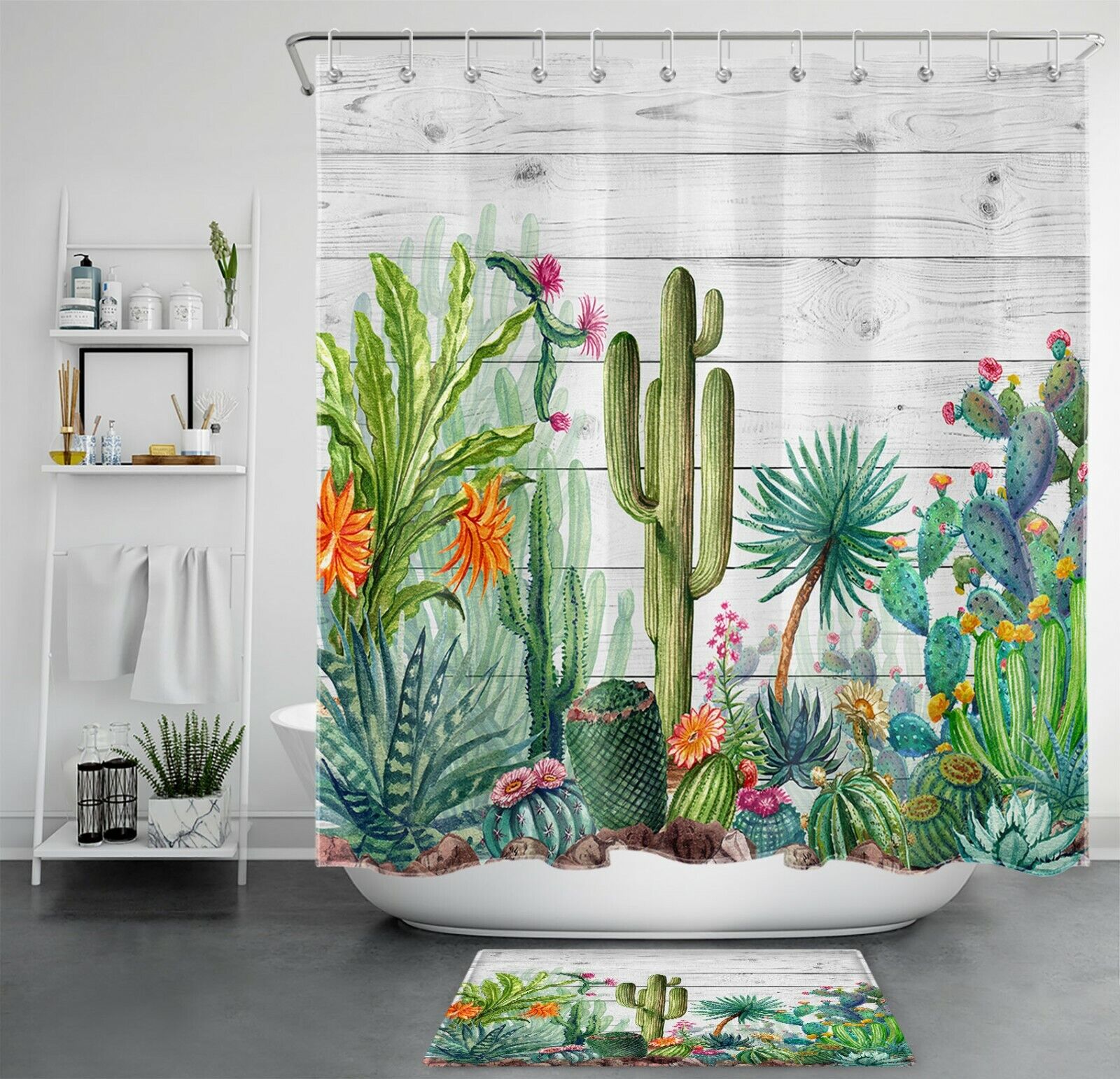 Delicate and Beautiful Cactus Flowers Shower Curtain with Vibrant Tropical Plants
