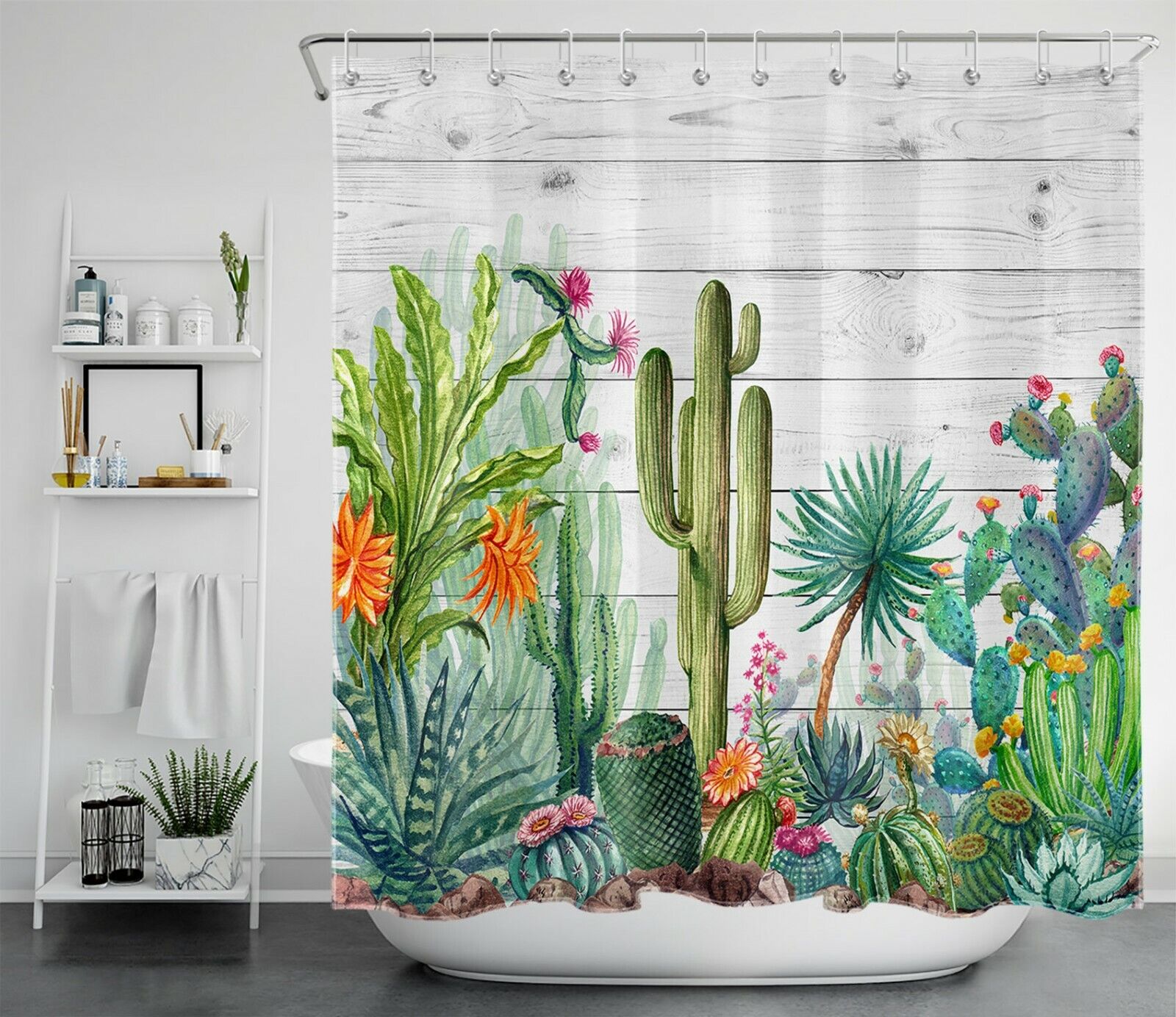 Delicate and Beautiful Cactus Flowers Shower Curtain with Vibrant Tropical Plants