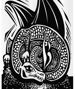 Delightful Sketch Of A Curled-Up Dragon Shower Curtain For A Whimsical Bathroom
