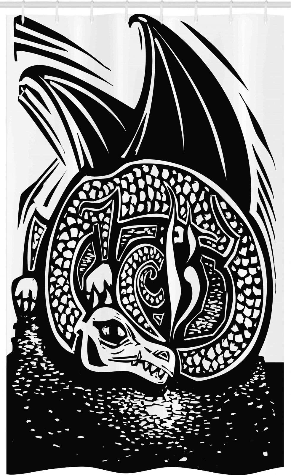 Delightful Sketch Of A Curled-Up Dragon Shower Curtain For A Whimsical Bathroom