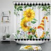 Delightful Sunflower Daisy Gnome Shower Curtain with Green Plant Leaf Background to Refresh Your Bathroom
