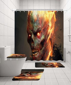 Demon Skull Print Shower Curtain, Gothic Art Bathroom Decor