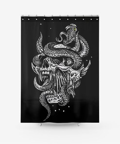 Demon Skull Serpent Fabric Shower Curtain - Gothic Skull Bathroom Decor