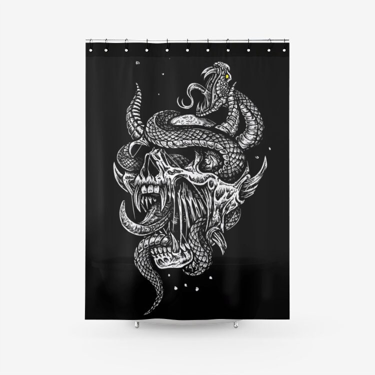 Demon Skull Serpent Fabric Shower Curtain - Gothic Skull Bathroom Decor
