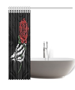 Demonic Red Rose Skeleton Shower Curtain With Witchy Print For Bathroom