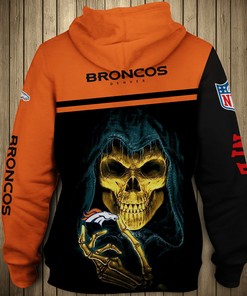 Denver Broncos 3D Skull Hoodie Pullover Zip Hoodie All Over Print For Fans