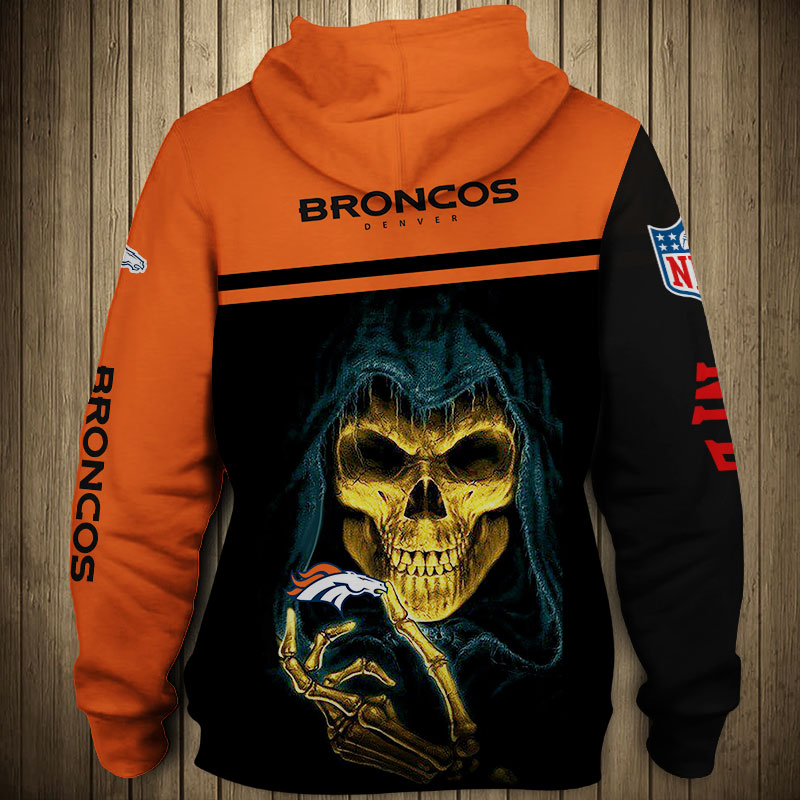Denver Broncos 3D Skull Hoodie Pullover Zip Hoodie All Over Print For Fans