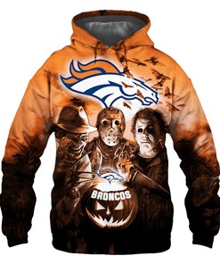 Denver Broncos Hoodie 3D All Over Print Halloween Horror Night Gift For Fans