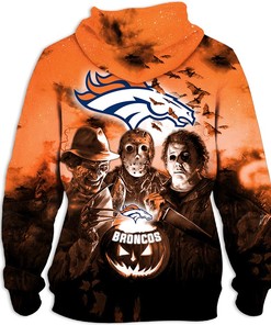 Denver Broncos Hoodie 3D All Over Print Halloween Horror Night Gift For Fans