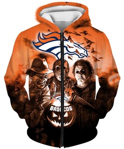 Denver Broncos Hoodie 3D All Over Print Halloween Horror Night Gift For Fans