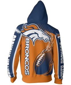 Denver Broncos Hoodie 3D All Over Print Zip Hoodie Cute Flame Balls Graphic Gifts For Fans