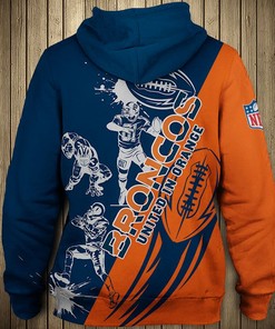 Denver Broncos Hoodie 3D Cartoon Player Cute All Over Print Zip Hoodie