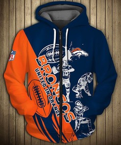 Denver Broncos Hoodie 3D Cartoon Player Cute All Over Print Zip Hoodie