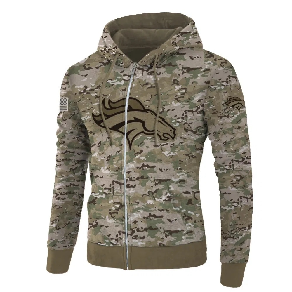 Denver Broncos Hoodie All Over Print Army Graphic Zip Hoodie Pullover Gift For Fans