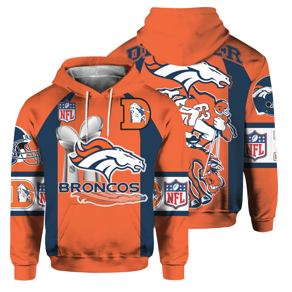 Denver Broncos Hoodie Cute Long Sleeve All Over Print Zip Hoodie For Fans