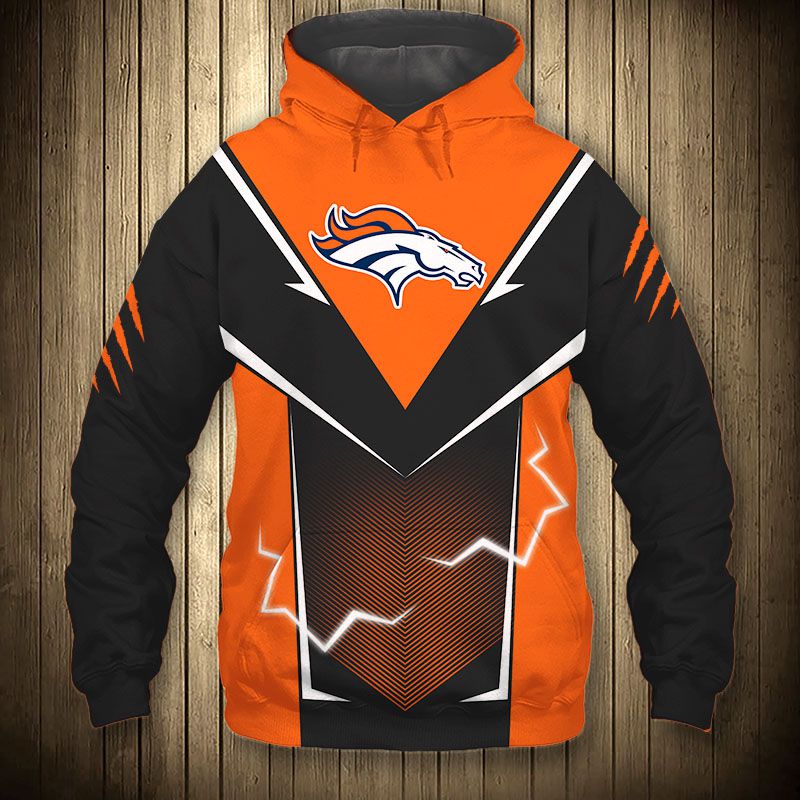 Denver Broncos Hoodie Lightning Graphic All Over Print Hoodie For Fans