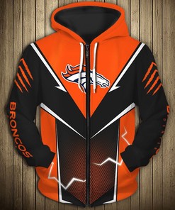 Denver Broncos Hoodie Lightning Graphic All Over Print Hoodie For Fans