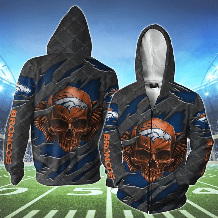 Denver Broncos Skull 3D Hoodie - Perfect Gift For Fans