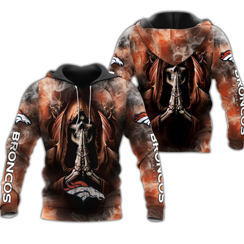 Denver Broncos Skull Hoodie 3D Smoke Blackground All Over Print Gifts For Fans