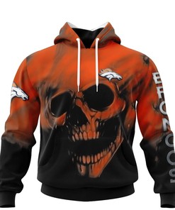 Denver Broncos Skull Hoodie Custom All Over Print Hoodie With Name & Number Gifts For Fans
