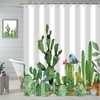 Desert Cactus And Birds Shower Curtain - Pretty Cozy Waterproof Fabric Bath In Green, Pink, And Blue Color Palette