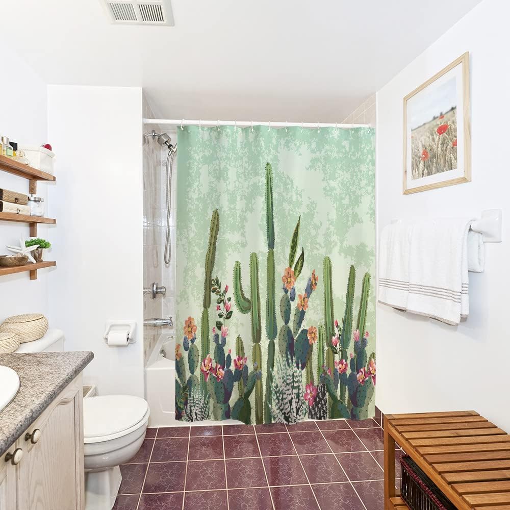 Desert Cactus Print Fabric Shower CurtainStylish Bathroom Decor