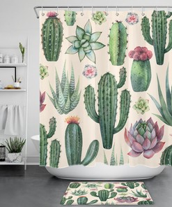 Desert Cactus Shower Curtain - Southwestern Bathroom Decor with Succulent Plant and Cactus Prints