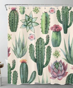 Desert Cactus Shower Curtain - Southwestern Bathroom Decor with Succulent Plant and Cactus Prints