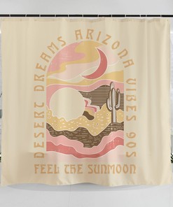 Desert Dreams Arizona Vibe Art Shower Curtain With Modern Sun Moon Illustration