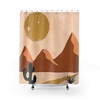 Desert Landscape Boho Shower Curtain Featuring Abstract Art, Moon, And Cactus Design For Rustic Bathroom Decor.