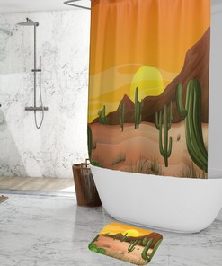 Desert Landscape Cactus Shower Curtain, Southwestern Bathroom Decor with Unique Design