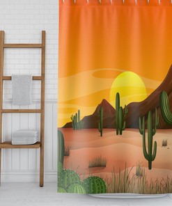 Desert Landscape Cactus Shower Curtain, Southwestern Bathroom Decor with Unique Design