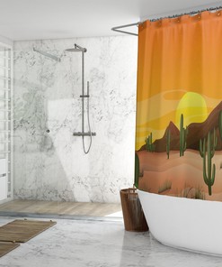 Desert Landscape Cactus Shower Curtain, Southwestern Bathroom Decor with Unique Design
