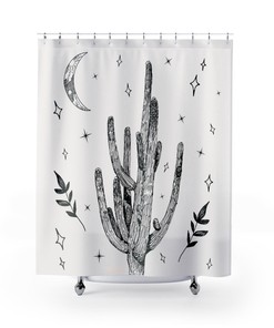 Desert Moon And Saguaro Shower Curtain - A Rustic And Authentic Design For Your Bathroom Decor