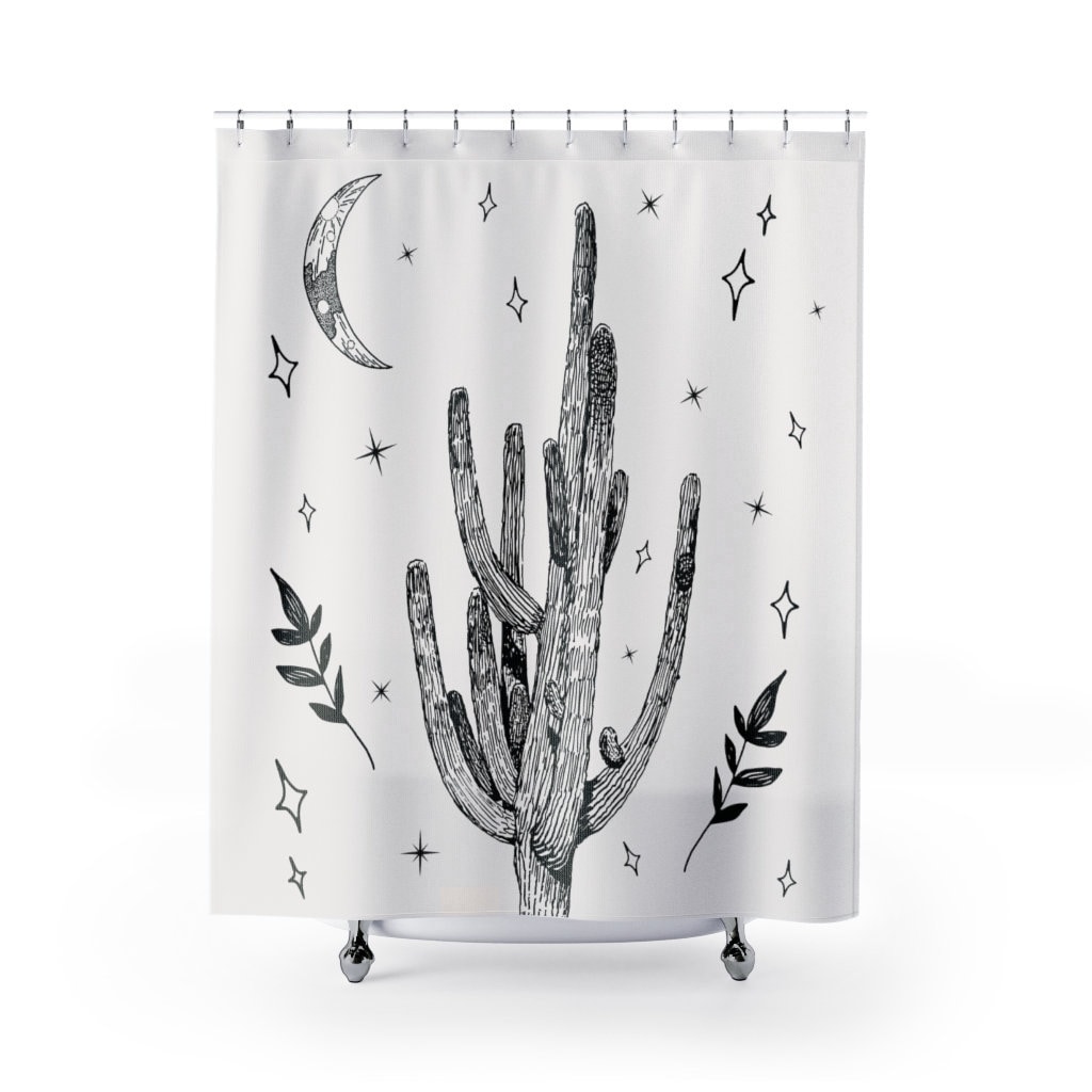 Desert Moon And Saguaro Shower Curtain - A Rustic And Authentic Design For Your Bathroom Decor